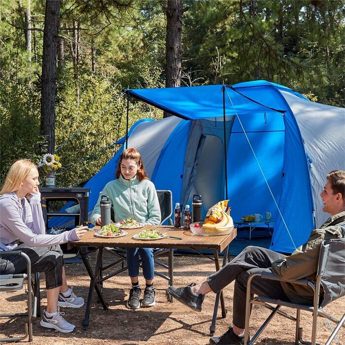 Складаний кемпінговий стіл TIMBER RIDGE, регульований по висоті, портативний алюмінієвий з сумкою для пікніків, приготування їжі, садівництва, походів, подорожей, 108x71 см - коричневий