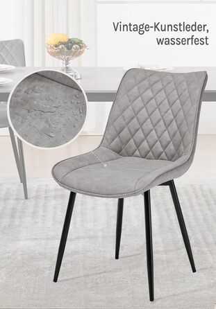 Обідні стільці WOLTU, Комплект з 2 шт. , Кухонні стільці, Стільці для вітальні, М&39які стільці зі спинкою, Для їдальні, Кухні, Вітальні, Офісу, Сидіння зі штучної шкіри, Металеві ніжки, Сірий BH210gr-2 Сіра штучна шкіра
