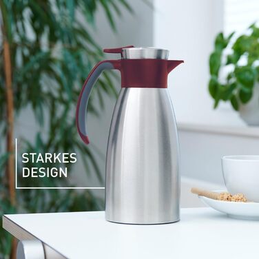 Ізольований графин Emsa Soft Grip, 1 літр, нержавіюча сталь, зберігає напої гарячими протягом 12 годин холодними протягом 24 годин, герметичний, нековзка ручка, винно-червоний, N4120200