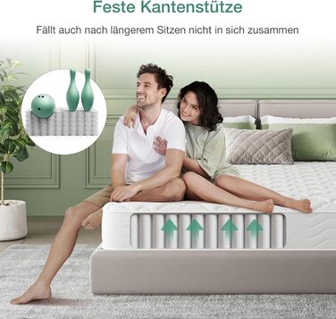 Матрац Novilla Pocket Spring H3 140x200 7-зонний матрац з комфортною піною ko-Tex CertiPUR US Spring Mattress 20 см середньої жорсткості White-20 см 140 x 200 см