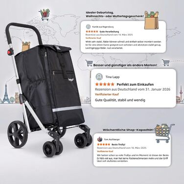 Сумка-візок для покупок Простора складана сумка-візок обємом 74 л Легкий 6-колісний візок з 5 кишенями міцний та водонепроникний Ідеальна складана сумка-візок для щоденного використання