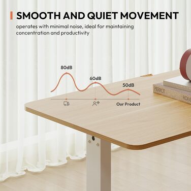 Електричний підйомний стіл з регульованою висотою та стільницею, стіл для роботи стоячи, підйомний комп&39ютерний стіл з гачками, блокування від дітей, функція пам&39яті для офісу та дому - клен 140 x 60 см Білий клен, 1 140x60