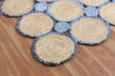 Натуральний ганчірковий килим ручної роботи, геометричний, бежево-блакитний, джут і бавовна, для передпокою, коридору, кімнати, де