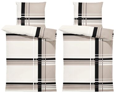 Комплект зимової фланелевої постільної білизни One Home з 4 предметів, 135x200 см, смугастий, бежевий, м&39який, бавовняний