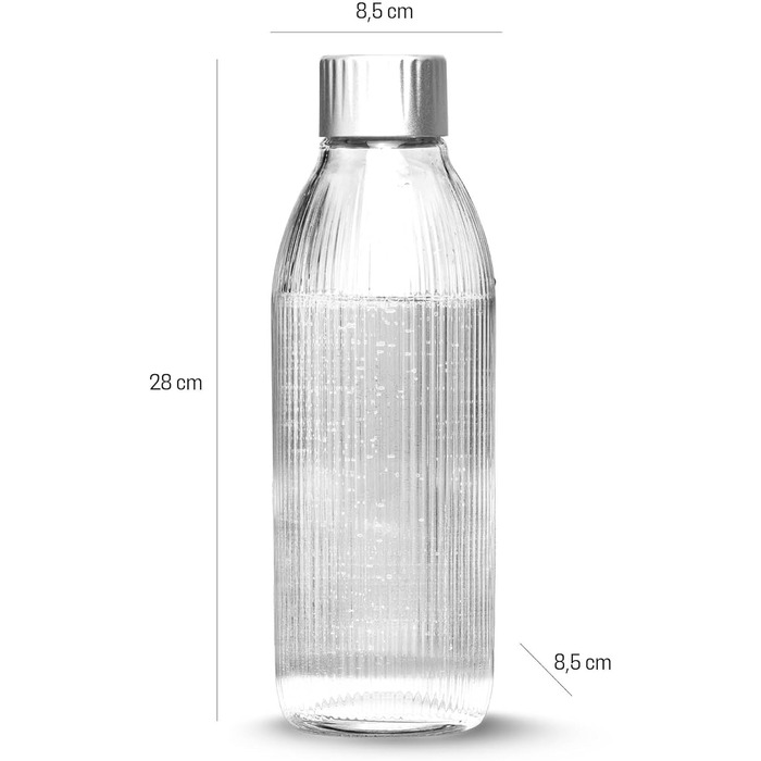 Багаторазова скляна пляшка об'ємом 1 літр з міцного переробленого скла з кришкою з міцного алюмінію, СУМІСНА ТІЛЬКИ з виробником газованої води Glassy