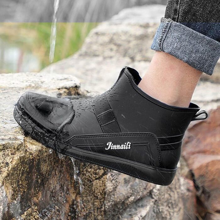 Водне взуття, гумові чоботи, ПВХ, чоловічі, для їдальні, для миття автомобіля, низькі безшовні, для роботи, кухні, для подорожей та походів, чорні, 38 2/3 EU