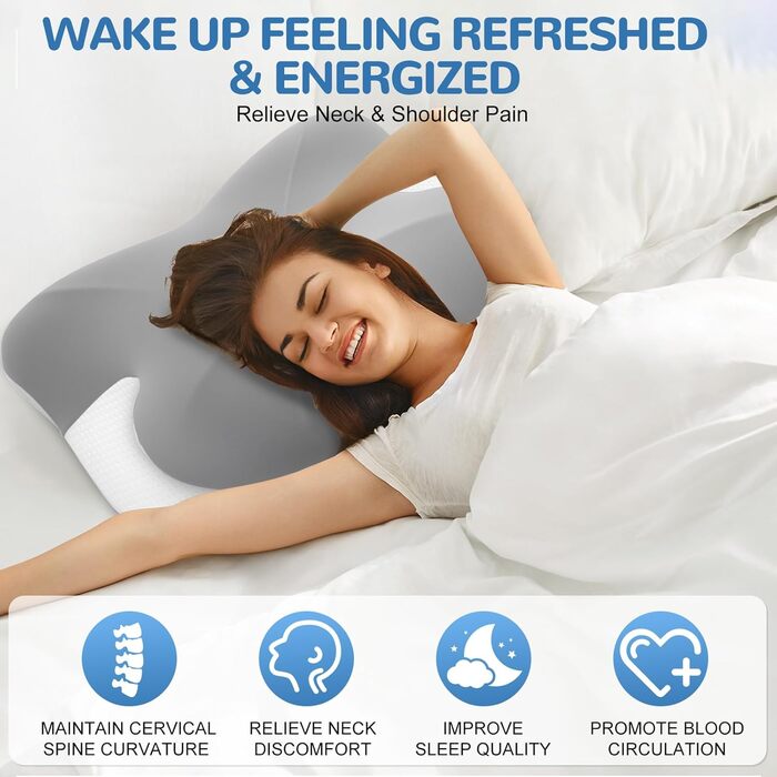 Ортопедична подушка для шиї JOVIAL, подушка з піни з ефектом пам&39яті, ергономічна подушка для підтримки шиї для сну на боці, спині та животі, м&39яка та утримуюча форму подушка для сну на боці