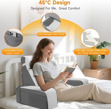 Подушка для читання для ліжка та дивана, подушка для спини з піни з ефектом пам&39яті з подушкою для шиї та знімними підлокітниками, подушка для спини для дорослих для читання, перегляду телевізора та відеоігор