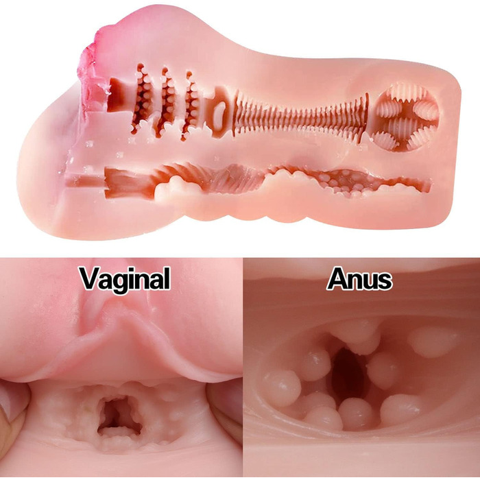 Мастурбатор XSAXLYX 2-в-1, реалістичний, TPE, вагінальний та анальний канали, 3D-текстура