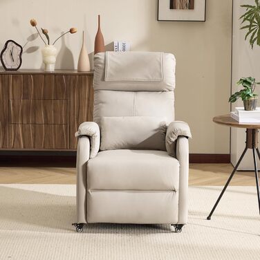 Крісло Bonnlo Recliner, крісло для телевізора, електричне масажне крісло з функцією відкидання, крісло для телевізора, 2-точковий масаж та функція підігріву, порти USB-C та USB-A, 1 бічна кишеня, шкіра, стійка до подряпин, бежевий колір