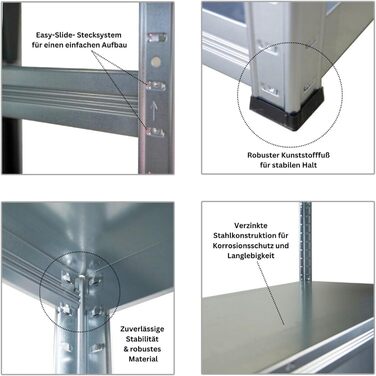 Набір економ-класу з 5 предметів Металеві стелажі Steel Eagle 180x120x60 см Навантаження на полицю 130 кг Оцинковані надміцні стелажі, кухонні стелажі, стелажі для підвалу, стелажі без болтів, гаражні стелажі, стелажі для зберігання 5 шт. ВxШxГ 180x120x60