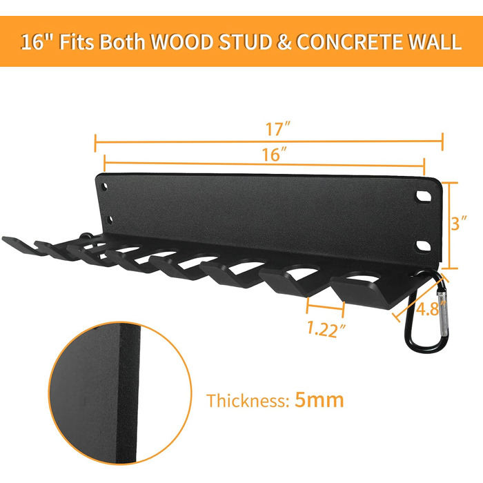 Органайзер для тренажерного залу, міцне зберігання штанг, настінне кріплення на 7 місць, тримач для олімпійської штанги, для зберігання в домашньому спортзалі, з порошковим покриттям, універсальний, для скакалок, ременів, поролонових роликів