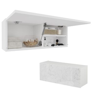 Шафа для ванної кімнати PLATAN ROOM шириною 80/120/160/200/240, меблі для ванної кімнати, настінна шафа з відкидними дверцятами, глянцевий матовий білий (білий матовий/мармуровий глянець, 80 x 30 x 25 см), білий матовий/мармуровий глянець, 80 x 30 x 25 см