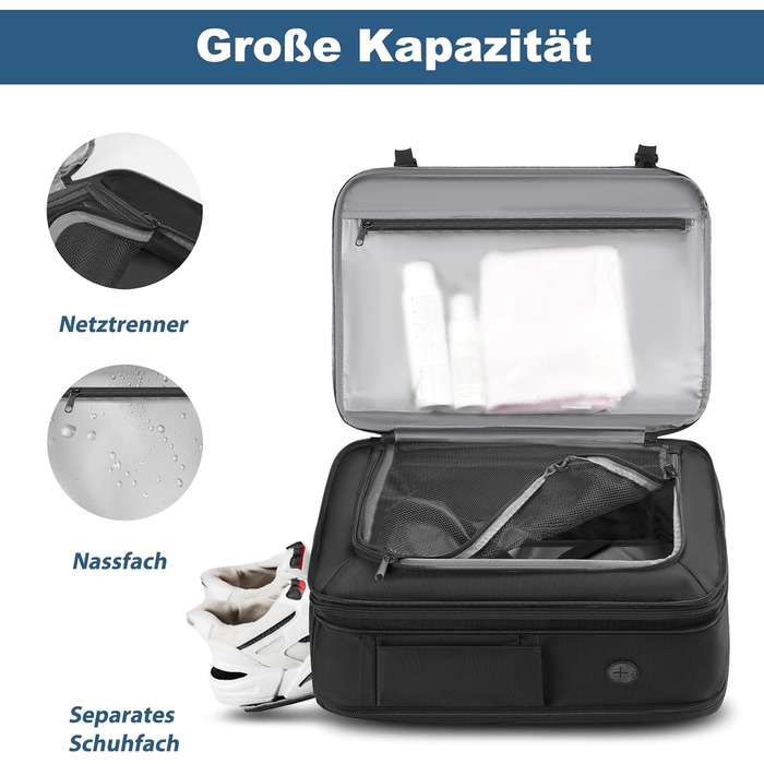 Ручна поклажа Taygeer EasyJet 45x36x20, Рюкзак-ручна поклажа-літак 45x36x20 з кодовим замком та відділенням для взуття, розширюваний дорожній рюкзак, сумісний з рюкзаком для ноутбука 15,6 дюймів, чорний