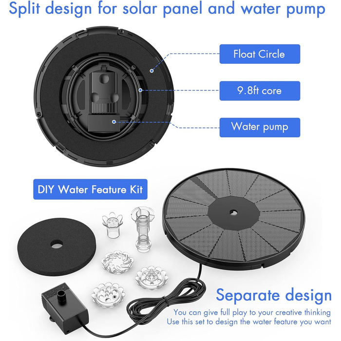 Сонячний фонтан AISITIN зі знімною сонячною панеллю 3,5 Вт своїми руками, оновлення сонячного насоса для ставка 2024 року, круглий сонячний фонтан із 8 стилями фонтанів для садового ставка, ванни для птахів, водної гри своїми руками, акваріума