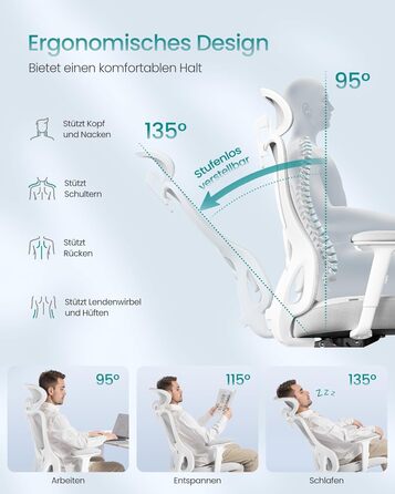 Ергономічне офісне крісло SONGMICS, стілець для роботи, комп&39ютерне крісло, регульований поперековий відділ та підголівник, вантажопідйомність до 150 кг, регульована висота, колір &quotголубий сірий&quot OBN066GD01