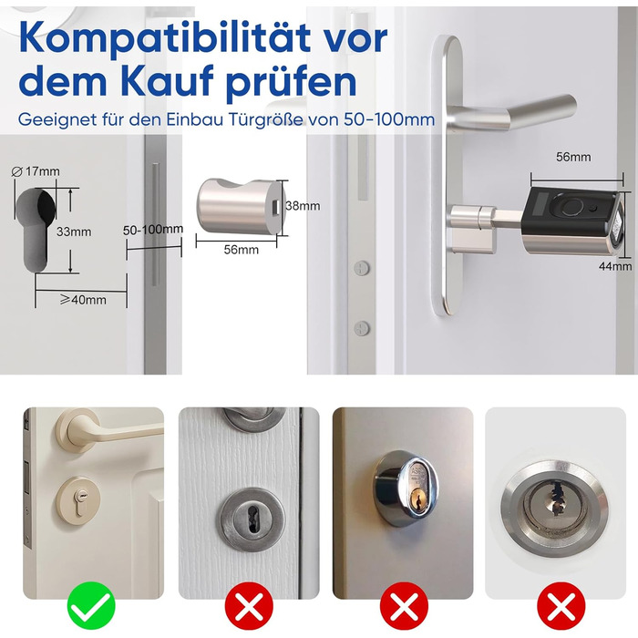 Дверний замок WELOCK Touch41 відбиток пальця, електронний дверний замок з RFID-картою, APP, WiFi, дверний замок із відбитком пальця, замок із відбитком пальця IP65, циліндр замка для дверей від 50-100 мм, розумний дверний замок