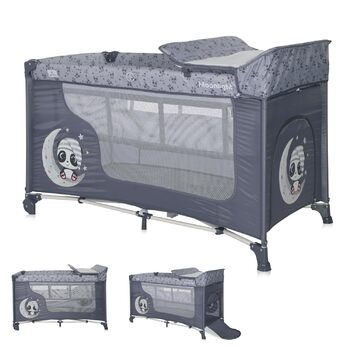 Дитяче ліжечко та манеж Lorelli 3-в-1, Moonlight 2 рівні, бічний вхід, ліжечко з народження, дитяче ліжечко для подорожей, пеленальний килимок, колеса, сумка, сірий/світло-сірий