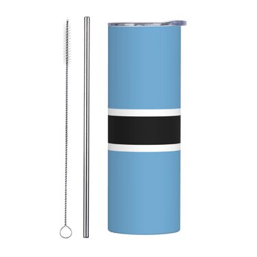 Кухоль з прямою трубочкою, дизайн прапор Ботсвани, друкований, дорожній кухоль, підходить для кемпінгу, офісу та дому, 590 мл