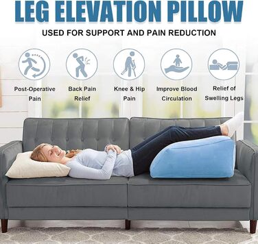 Складана подушка для підняття ніг, надувна опора для ніг, надувна подушка для ніг, клиноподібна подушка, стійка до проколів подушка для підтримки колін, зменшує набряк, покращує кровообіг, ідеальна