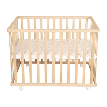 Манеж roba 75 x 100 см з вкладишем Star Magic Grey - манеж із захисним вкладишем та колесами - регульований по висоті та мобільний - натуральне дерево