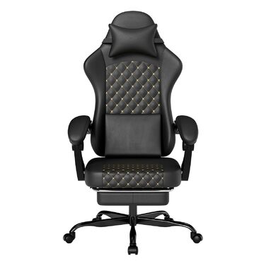 Ергономічне ігрове крісло з підставкою для ніг офісне крісло з високою спинкою та поперековою опорою (чорне)