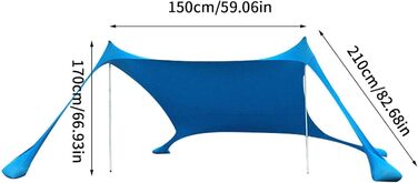 Тіньовий намет - 210 x 150 x 170 см Пляжний намет Пляжний намет з мішком з піском Сонячний намет Захист від сонця з мішком з піском Якоря для пляжного пікніка Риболовлі Кемпінгу