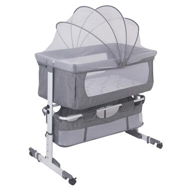 Дитяче ліжечко homewell Baby Bed Crib, дитяче ліжко та колиска 2 в 1, пружинне ліжко Baby Box, дитяче ліжко з колесами, москітна сітка, сумка для зберігання та матрац, регульована висота (модель 1 сірого кольору)