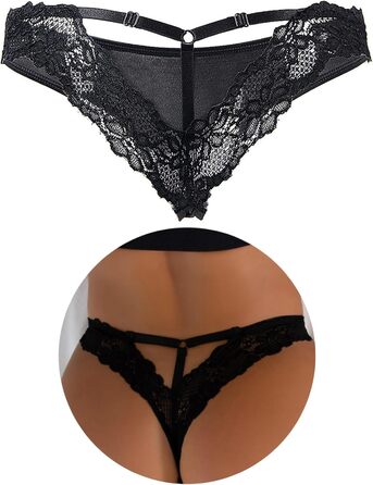 Жіночі сексуальні трусики-стрінги, бразильські трусики, мереживо, великі розміри, еротична білизна, Т-подібна спинка, жіноча білизна, пишні міні-трусики-бікіні, ML 1-чорний