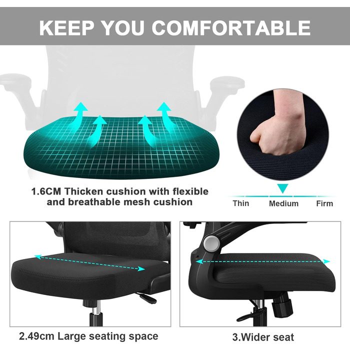 Ергономічне офісне крісло LEVIPE, стілець для роботи з поперековою опорою, підлокітники, регульований підголівник, комп&39ютерне крісло, поворотне, висока спинка, зручне, для домашнього офісу, чорне