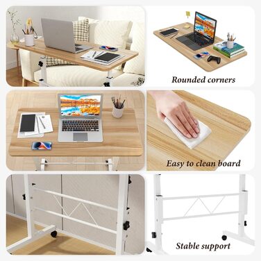 Невеликий письмовий стіл, регульована висота 75-110 см, компактний стіл для роботи стоячи для невеликих приміщень, стіл для ноутбука для домашнього офісу та вітальні (клен 80 x 40 x 110 см)
