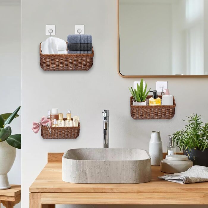 Підвісні кошики для кухні, настінні кошики для зберігання, декоративні кошики для квітів у ретро-стилі, кошики для фруктів, організація зберігання овочів, контейнери для зберігання без кришок (коричневі - великі) коричневі 2 шт. (великі), 2