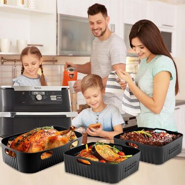 Силіконова форма для фритюрниці 3 шт. для Ninja AF500EU, аксесуари для фритюрниці Ninja Foodi Flexdrawer 10.4 л AF500DE, багаторазова фритюрниця з силіконовою формою, аксесуари для фритюрниці Ninja (чорна) 3 шт. (1 x 10.4 л 2 x 5.2 л) чорний