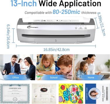 Ламінатор A3, високошвидкісний ламінатор 1000 мм/хв на 50 аркушів, комплект для ламінування з функцією реверсу, різак для паперу, закруглювач кутів, дирокол та кільце для палітурки для офісу, школи та дому, білий та сірий