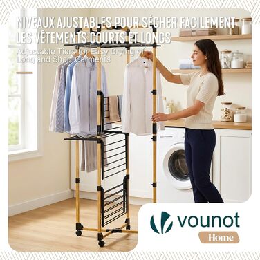 Сушарка для білизни VOUNOT вертикальна, 4 яруси, складана, чорна