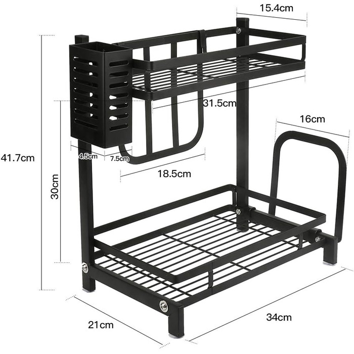 Постійна полиця для спецій OHMG, 3-рівнева кухонна полиця для банок зі спеціями, органайзер для кухонної стільниці, металевий органайзер для зберігання на робочій поверхні з тримачем для посуду, тримачем для обробної дошки (34*21*41,7 см (2 шари))