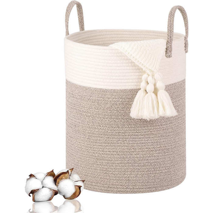 Тканий бавовняний кошик для білизни, 53L Кошик для білизни з ручкою, кошик для білизни для зберігання іграшок, кошик для білизни д