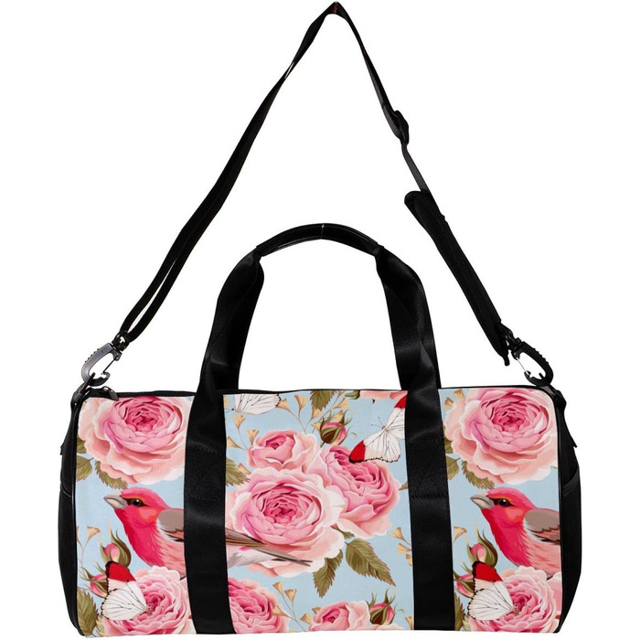 Спортивна сумка, маленька дорожня сумка, сумка для фітнесу та шопінгу (йога, тренування), з дизайном червоні троянди, птахи, метелики, сумка для активного відпочинку, ручна поклажа