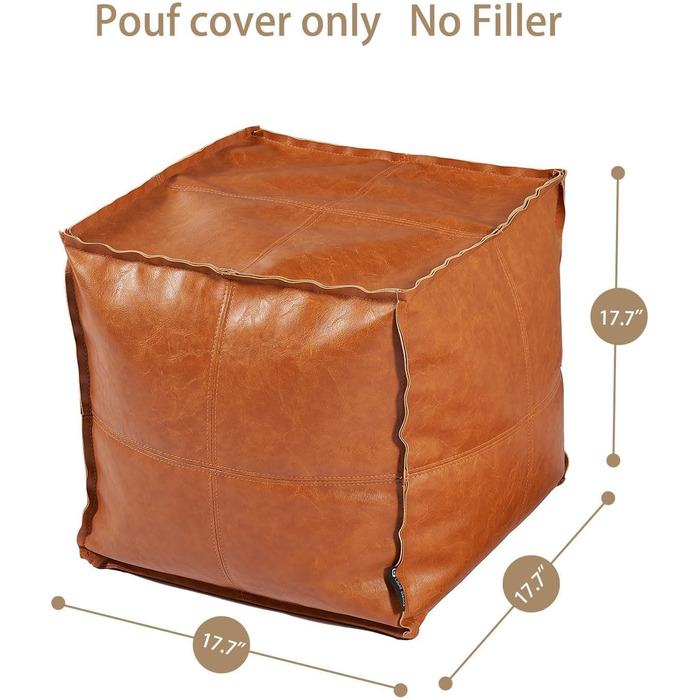 Пуф Louis Donn з чохлом для пуфа, квадратним сидінням, підніжкою, кобурою, пуфом зі штучної шкіри без наповнення, підніжкою для використання в приміщенні та на вулиці, 45x45x45 см (коричневий) (ТІЛЬКИ чохол) помаранчевий
