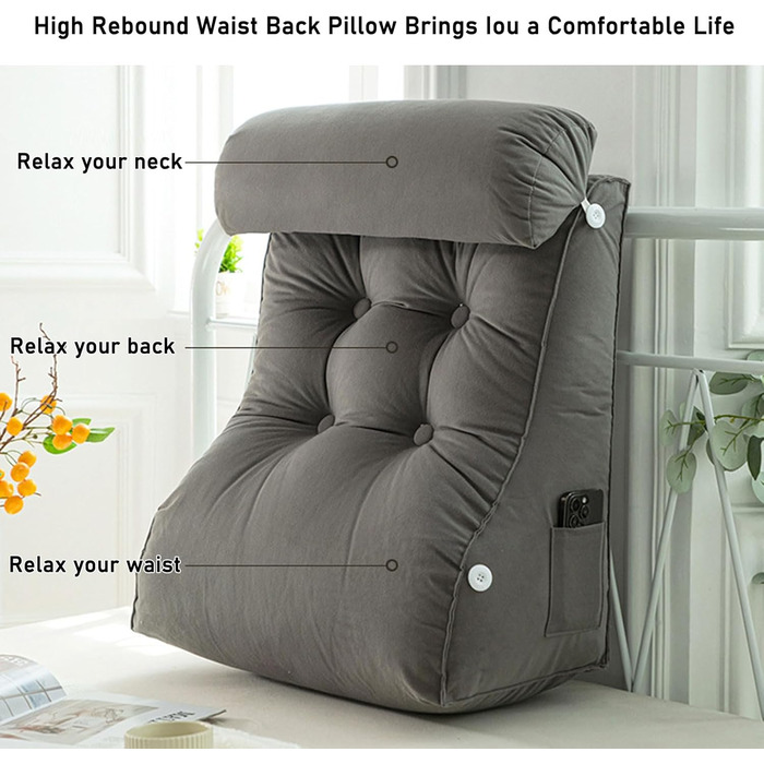 Подушка для спинки дивана/ліжка/узголів&39я, велика подушка для читання для дорослих, м&39яка подушка для спини зі знімним підголівником для читання/відпочинку/ігор (55 x 60 x 26 см, коричнева) 55x60x26 см коричневий