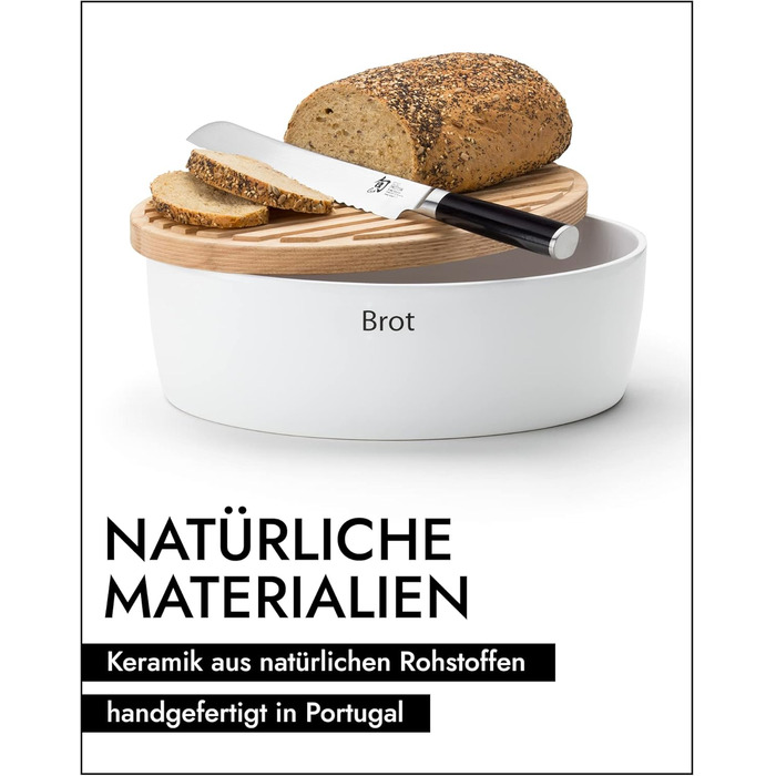 Керамічна хлібниця CONTINENTA З практичними отворами для повітря проти висихання та плісняви Ручна робота в Португалії Біла (30x23