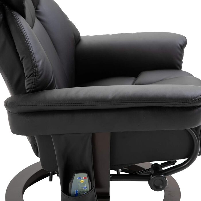 Крісло-реклайнер HOMCOM з підніжкою, поворотне на 360 крісло для телевізора з масажем, функція відкидання, масажне крісло з бічною кишенею, відкидне крісло, штучна шкіра для вітальні, чорний