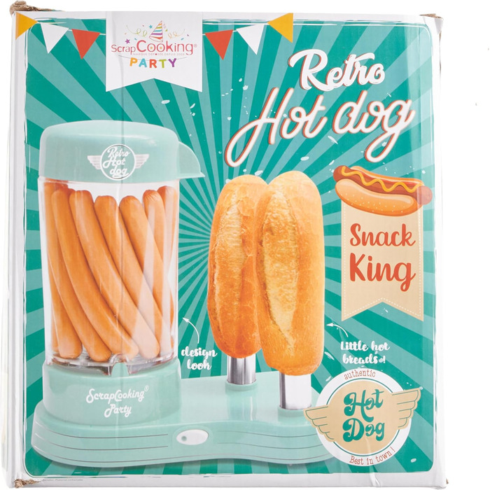 Машина для виготовлення хот-догів ScrapCooking 601 - місткість 12 сосисок і 2 булочки - вінтажний ретро-стиль для вечірок Барбекю Фестивалі Веселощі День народження-Зелений-0601, безпечний для харчових продуктів пластик, білий