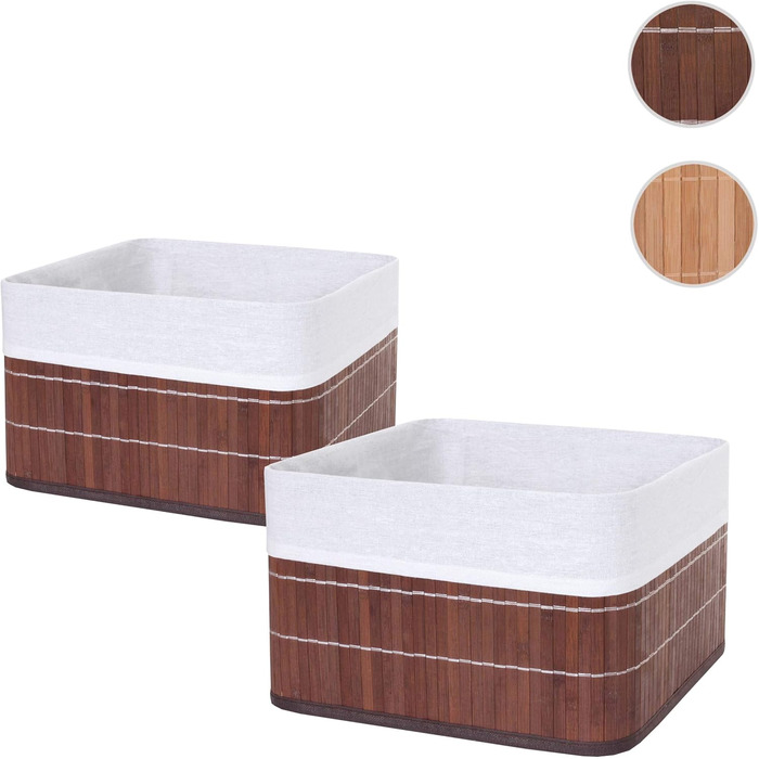 Набір із 2 кошиків для зберігання HWC-C21, кошик, коробка для зберігання, органайзер, коробка для сортування, полиця, кошик, бамбук - коричневий 33 x 33 x 21 см