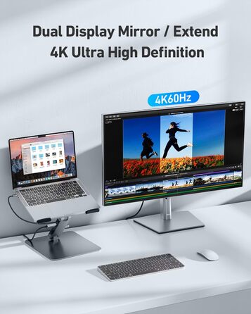 Підставка для ноутбука з 7-в-1 USB-C док-станцією HDMI (4K60Hz), 1SD та 1Micro SD кардридер, живлення 100W, 10Gbps (1USB-C & 2USB-A 3.2) для MacBook Pro/Air, iPad Pro, XPS та ThinkPad