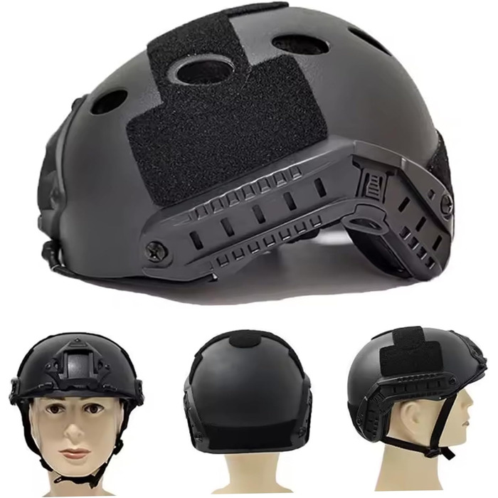 Швидкий шолом Легкий страйкбольний шолом з підкладкою, регульованим ремінцем та бічними рейками для спорту на свіжому повітрі, пейнтболу, пейнтбольного шолома SWAT Combate Black