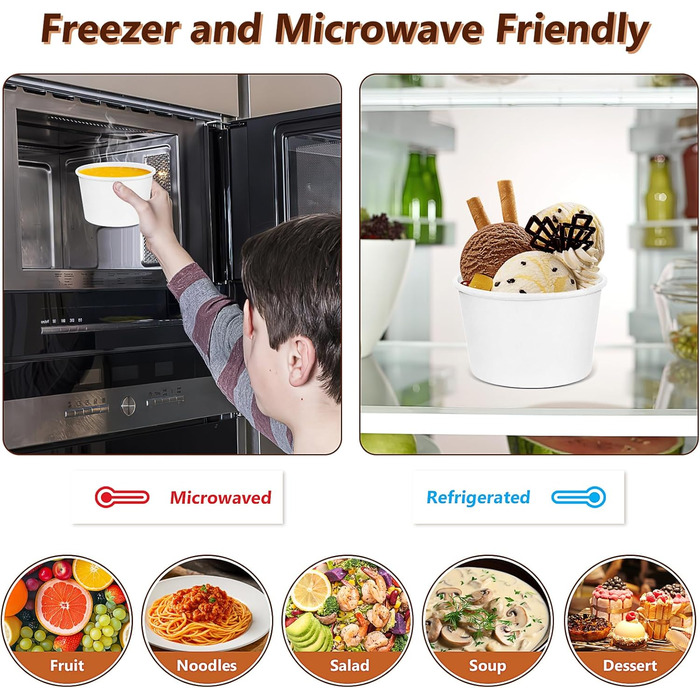 Паперових контейнерів для супу з кришками, набір картонних мисок для супу об&39ємом 240 мл, багаторазові стаканчики для салату, морозива, супу, кави (білі), 100