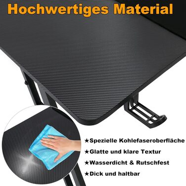 Ігровий стіл UISEBRT - 120x60x74 см ігровий комп&39ютерний стіл з вуглецевим волокном - ергономічний ігровий стіл до 150 кг для спальні та офісу