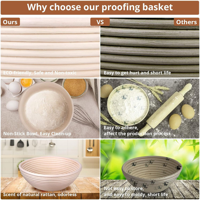 Кошик для хліба Sondiko, кошик для випікання хліба, ø 22,5 см, висота 8,5 см, кришки кошиків, пластиковий скребок, кульгавий підрі