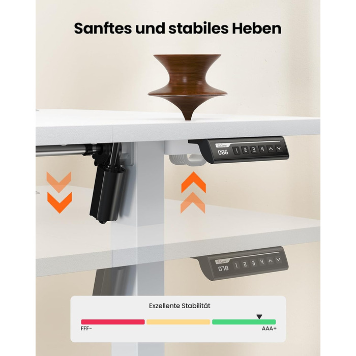 Електрично регульований по висоті стіл 140x70 см, Стіл з регульованою висотою та 4 функціями пам&39яті, Ігровий стіл із чотирисекційною стільницею, Білий 140 x 70 см